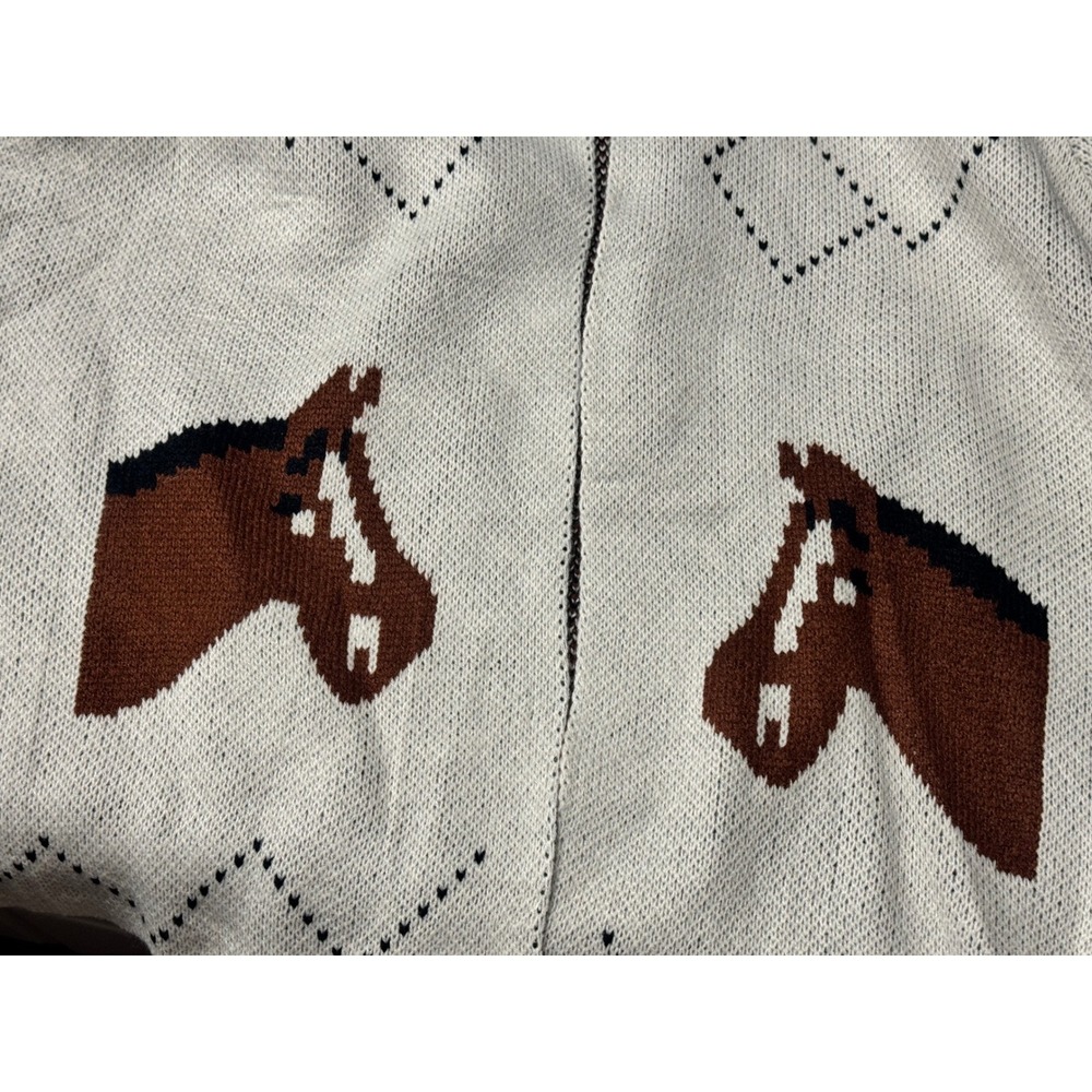Panache Apparel Horse Knit Cardigan Sweater Cream Brown XL Shawl Collar Western - Picture 8 of 10